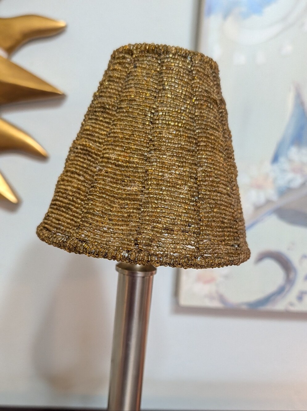 Stainless Steel Beaded Lamp Shade 4.5" tall x 5" Diameter Amber Orange Clip On